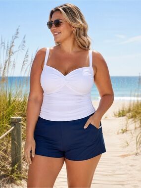 Navy Swim Shorts Plus Size 20W NWT Swim Bottom Cover Up Beach Pockets
